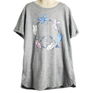 Adidas Girls Shirt Size 16 Grey Butterflies Cuffed Sleeves